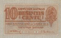 p10a from Lithuania: 10 Centu from 1922