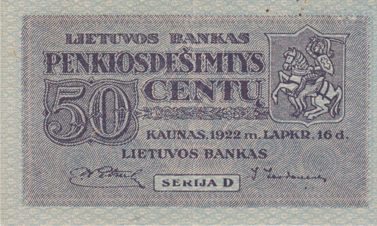Front of Lithuania p12a: 50 Centu from 1922