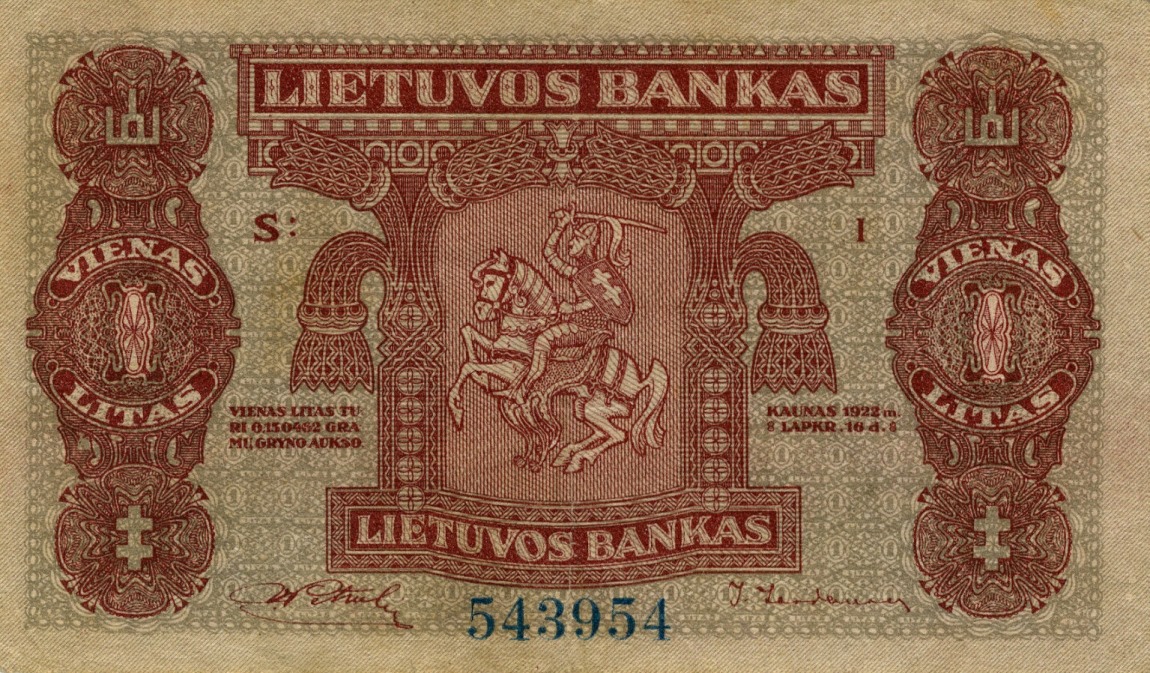 Front of Lithuania p13a: 1 Litas from 1922