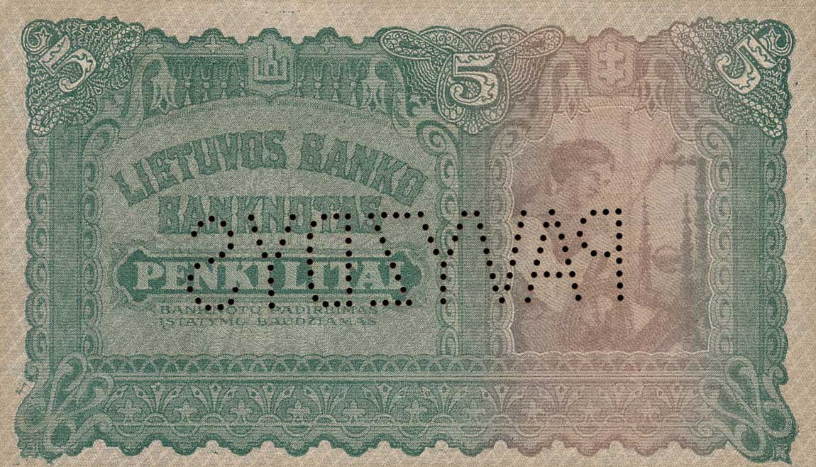 Back of Lithuania p15s1: 5 Litai from 1922