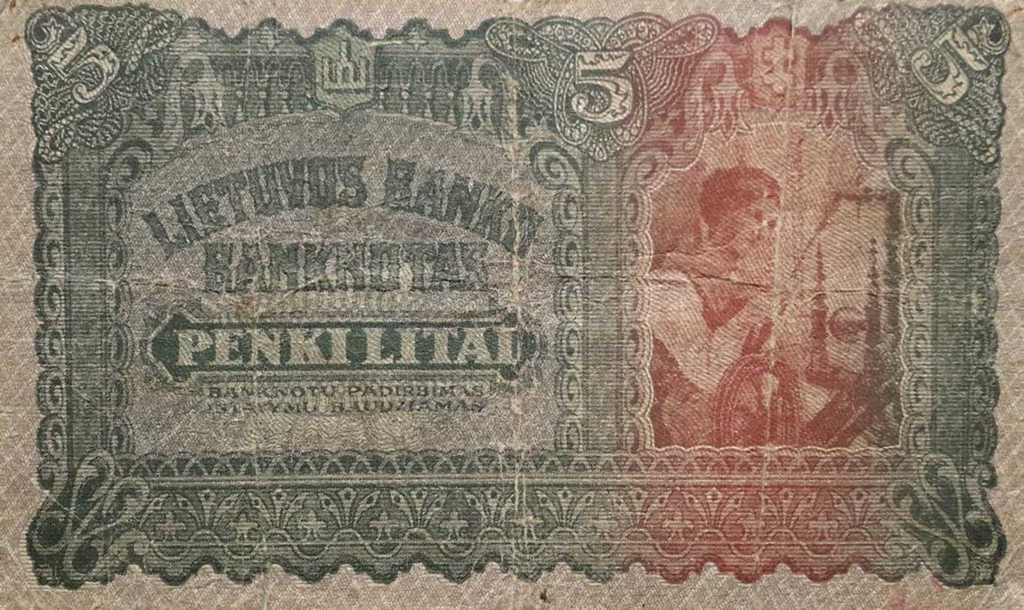 Back of Lithuania p16a: 5 Litai from 1922