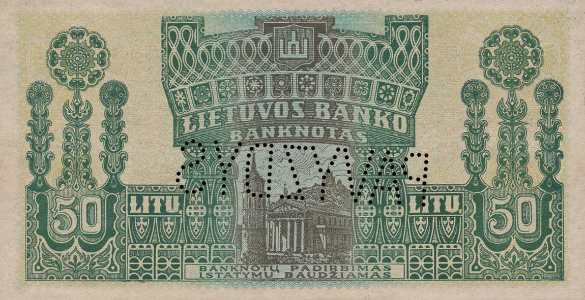 Back of Lithuania p19s1: 50 Litu from 1922