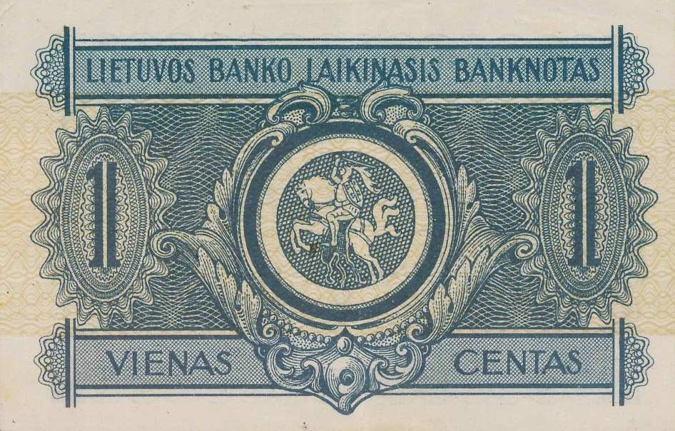Back of Lithuania p1a: 1 Centa from 1922
