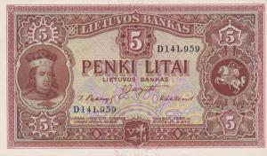 p26a from Lithuania: 5 Litai from 1929