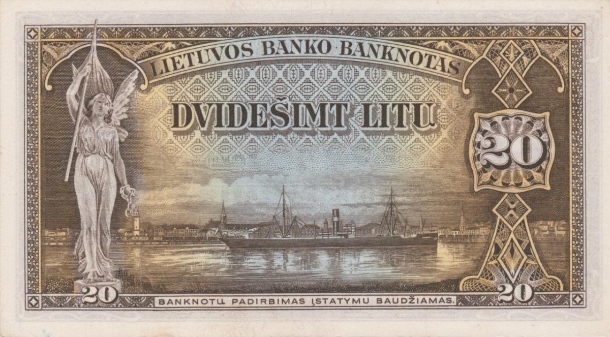 Back of Lithuania p27a: 20 Litu from 1930
