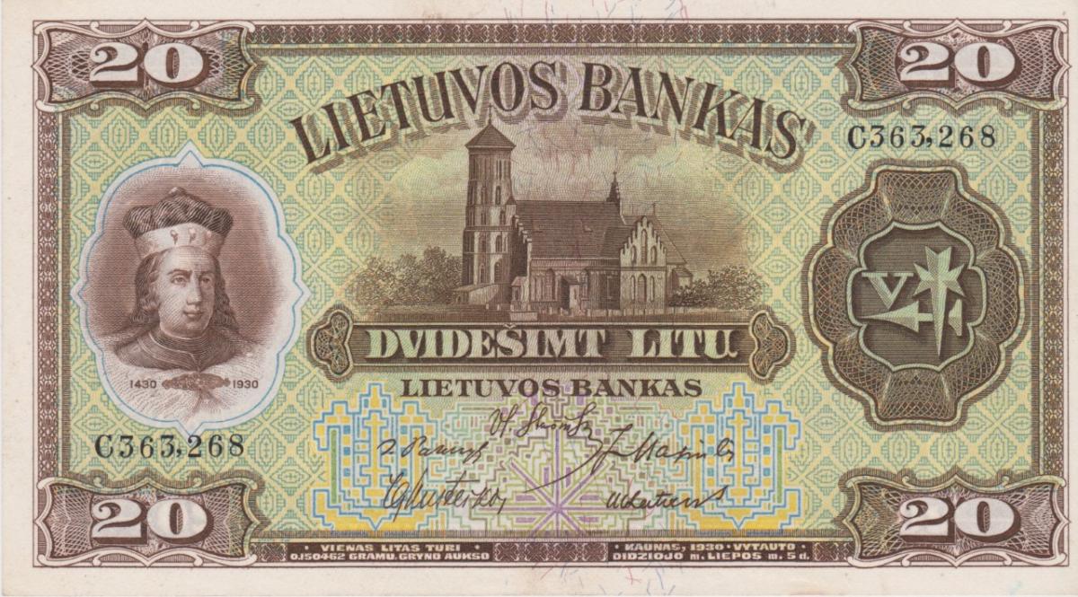 Front of Lithuania p27a: 20 Litu from 1930