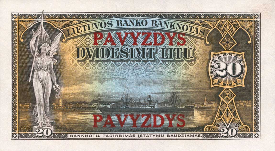 Back of Lithuania p27s2: 20 Litu from 1930