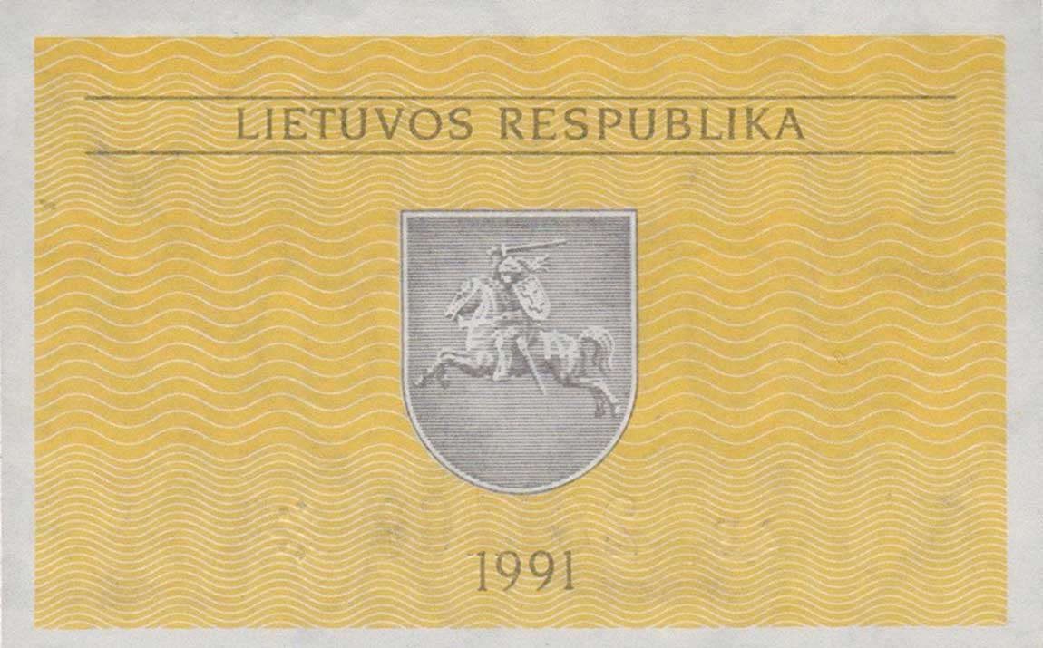 Back of Lithuania p29a: 0.1 Talonas from 1991