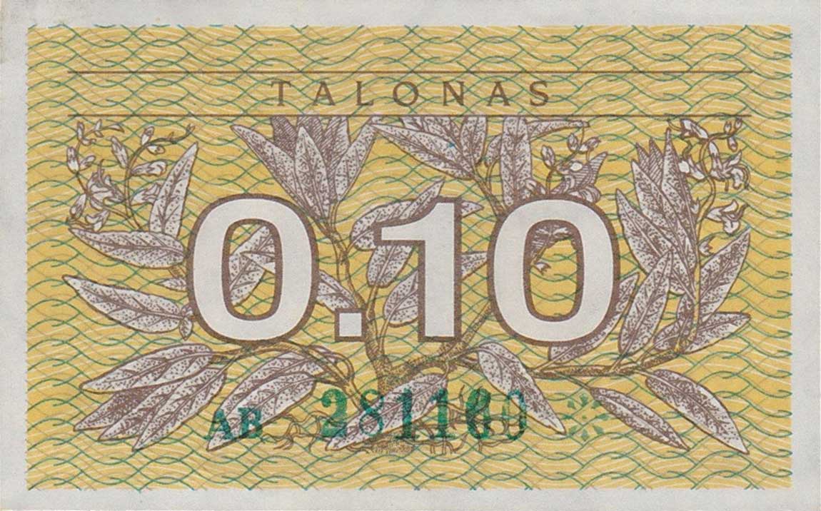 Front of Lithuania p29a: 0.1 Talonas from 1991