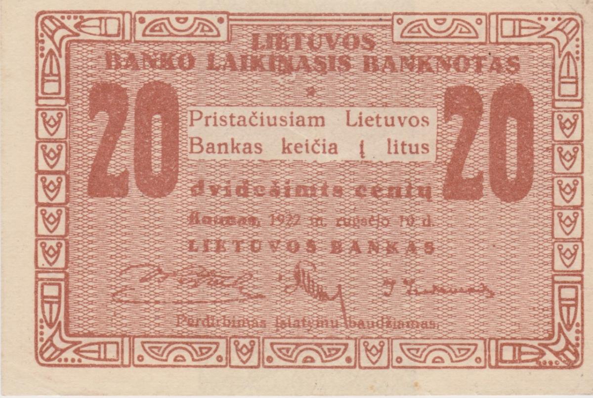Front of Lithuania p3a: 20 Centu from 1922
