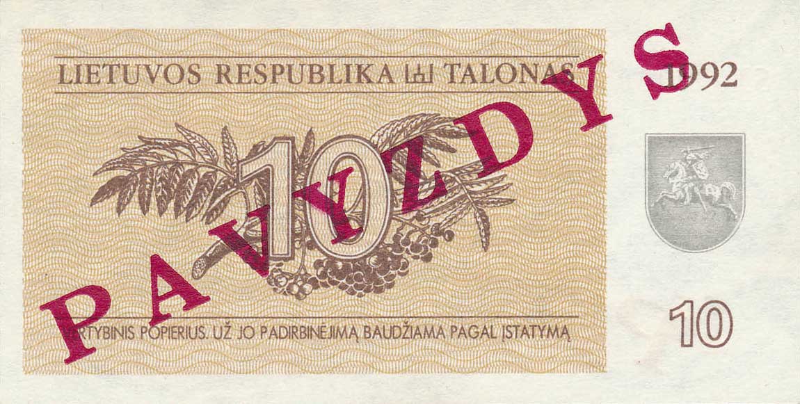 Back of Lithuania p40s: 10 Talonas from 1992
