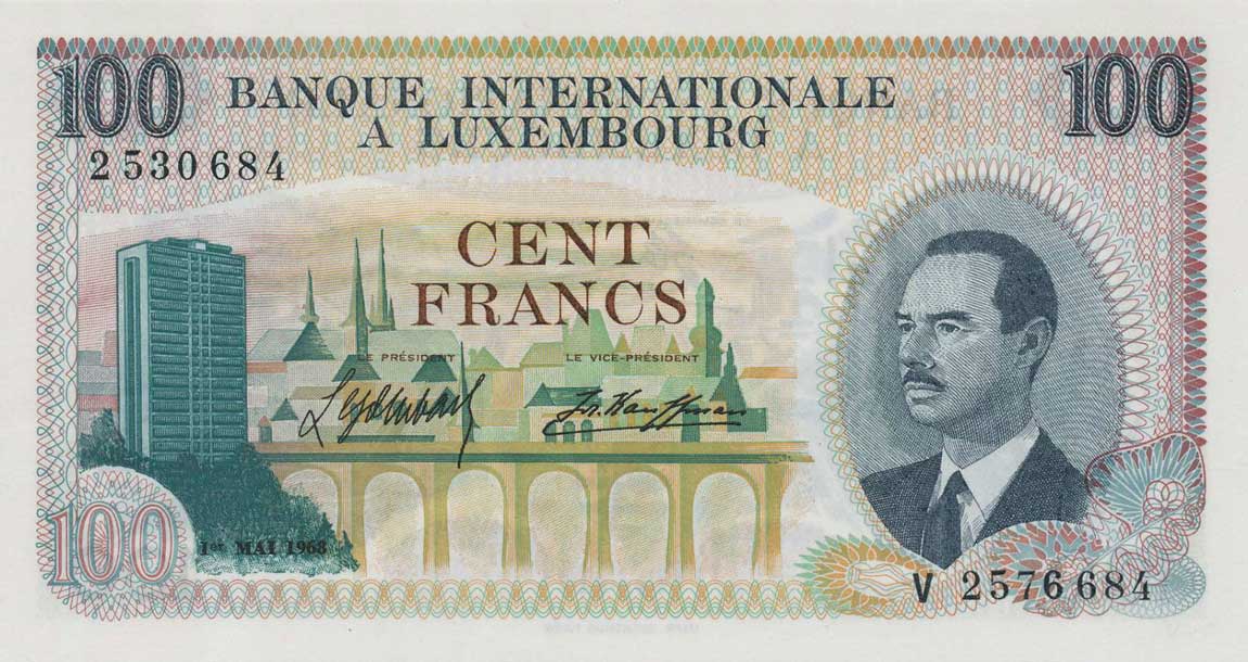 Front of Luxembourg p14a: 100 Francs from 1968