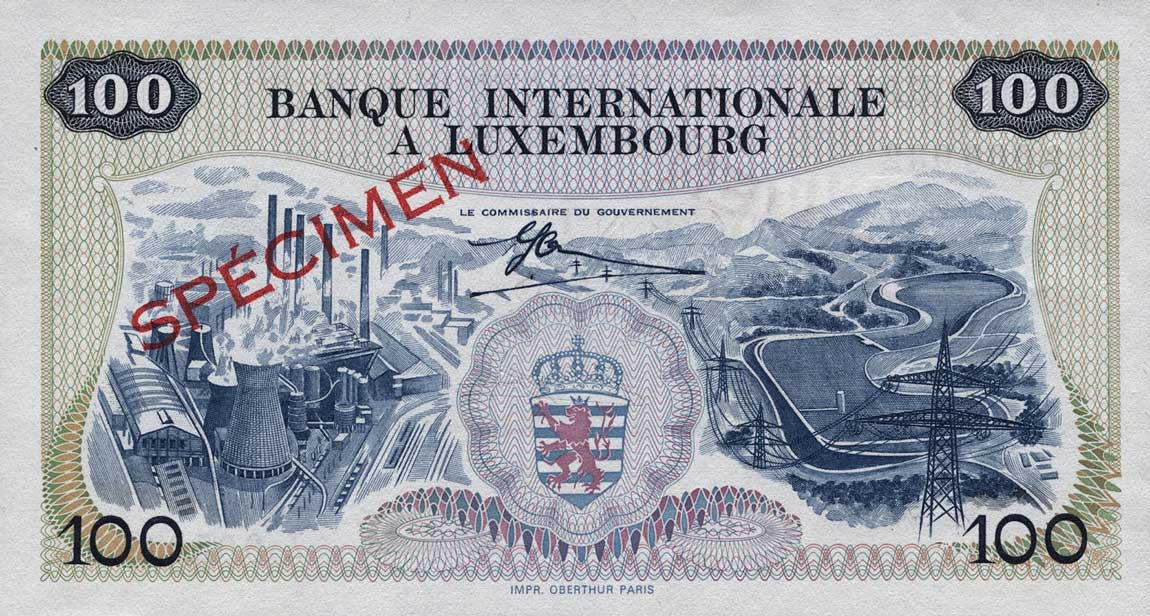 Back of Luxembourg p14s: 100 Francs from 1968