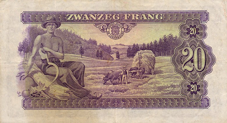 Back of Luxembourg p42a: 20 Frang from 1943