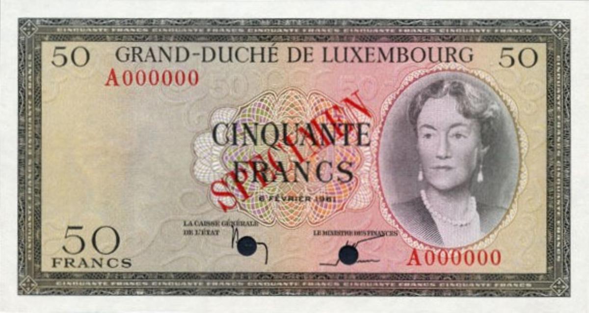 Front of Luxembourg p51s: 50 Francs from 1961