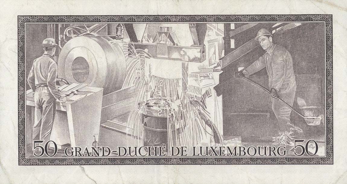 Back of Luxembourg p55b: 50 Francs from 1972