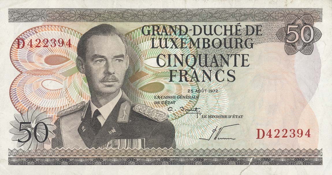 Front of Luxembourg p55b: 50 Francs from 1972