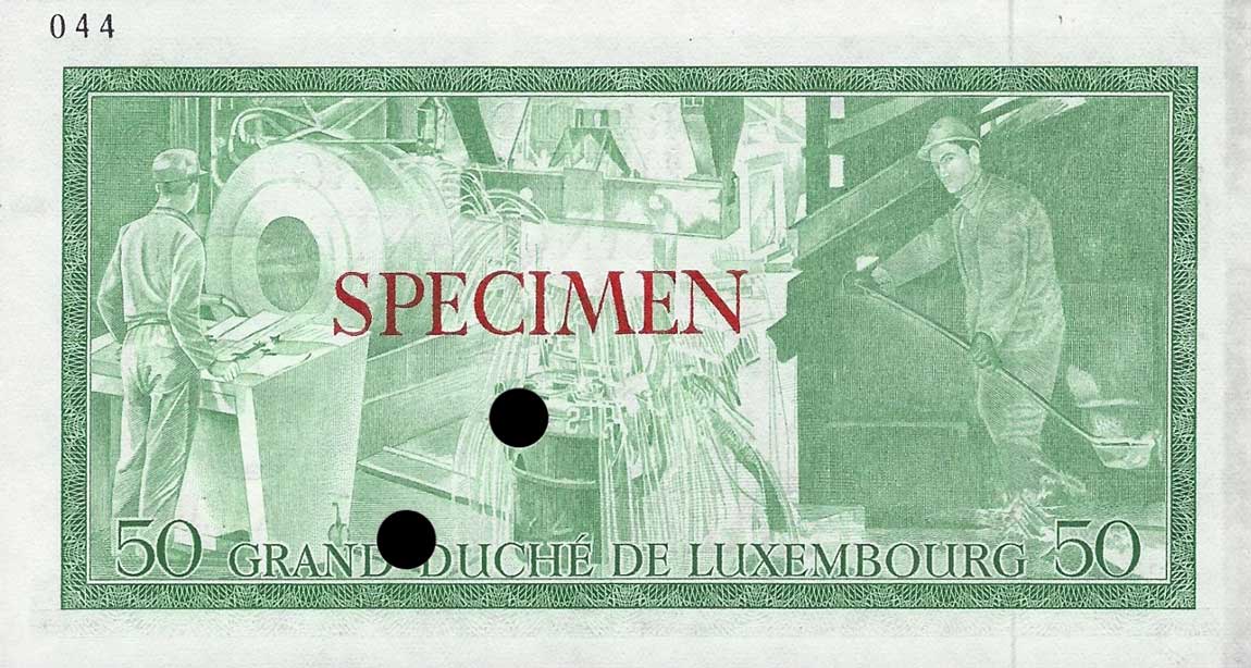 Back of Luxembourg p55ct: 50 Francs from 1972