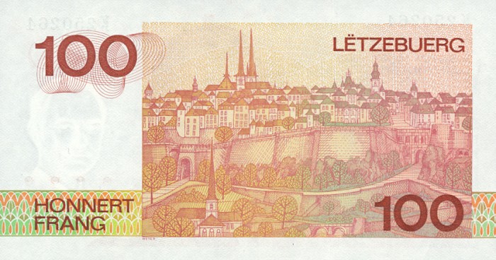 Back of Luxembourg p58a: 100 Francs from 1986
