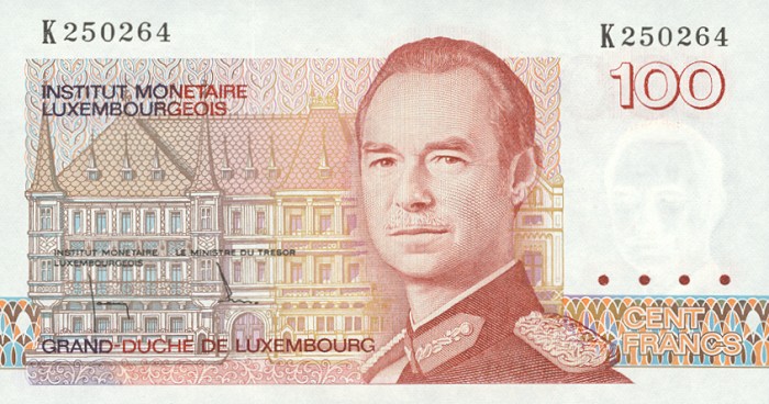 Front of Luxembourg p58a: 100 Francs from 1986