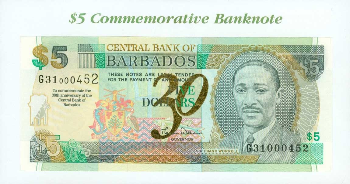 Front of Barbados p65A: 5 Dollars from 2002