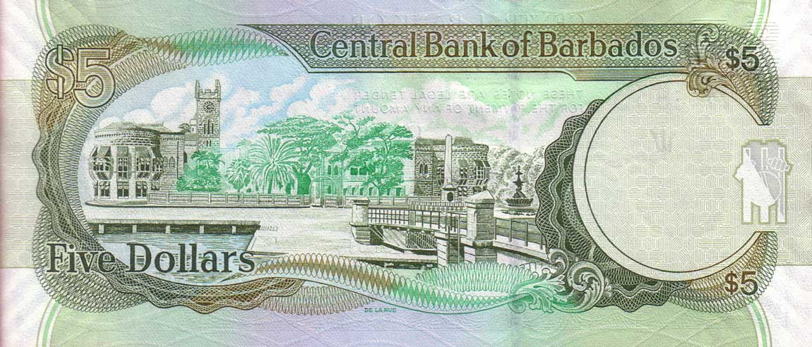 Back of Barbados p67c: 5 Dollars from 2012