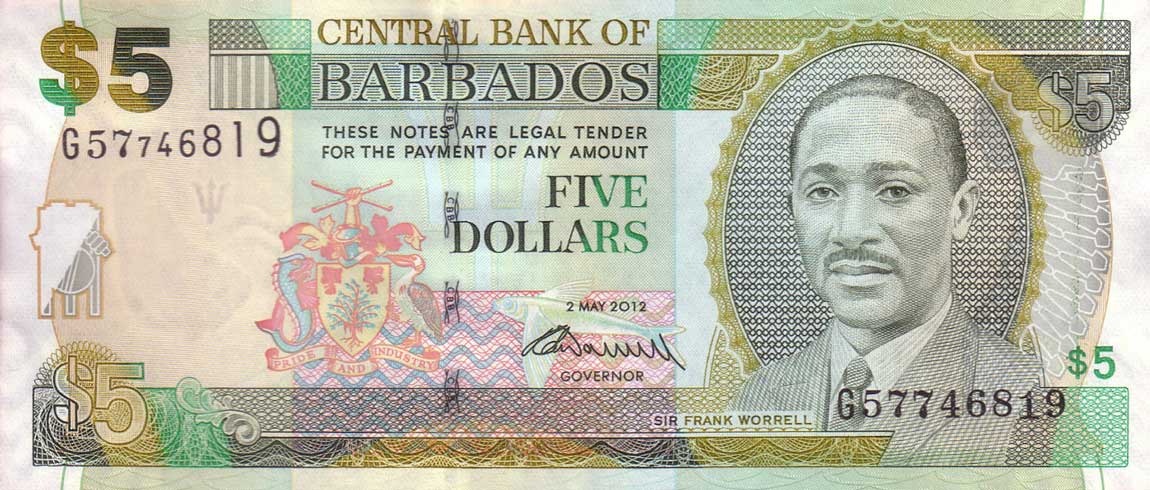 Front of Barbados p67c: 5 Dollars from 2012