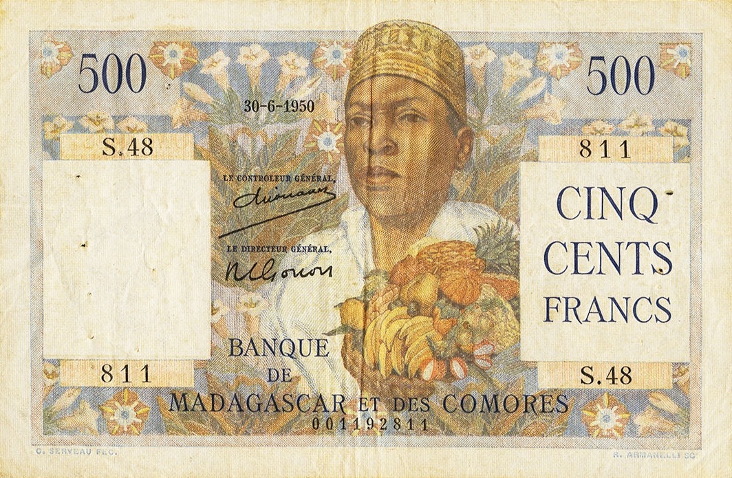Front of Madagascar p47a: 500 Francs from 1950