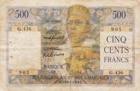 p47b from Madagascar: 500 Francs from 1950