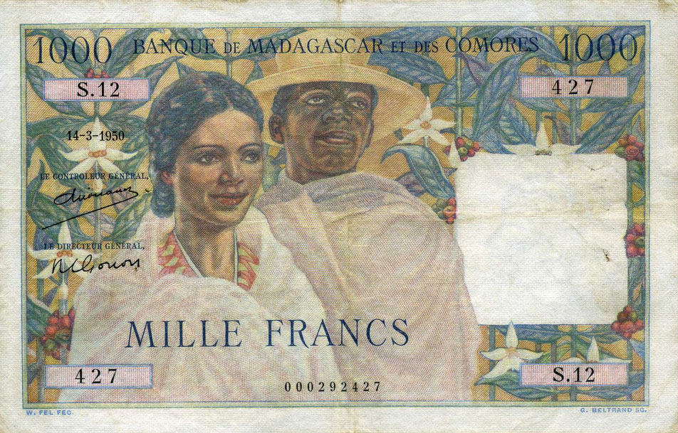 Front of Madagascar p48a: 1000 Francs from 1950