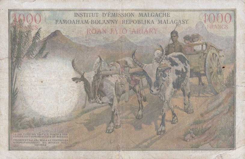 Back of Madagascar p56a: 1000 Francs from 1963