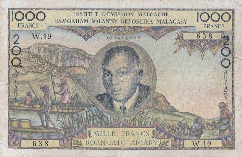 Front of Madagascar p56a: 1000 Francs from 1963