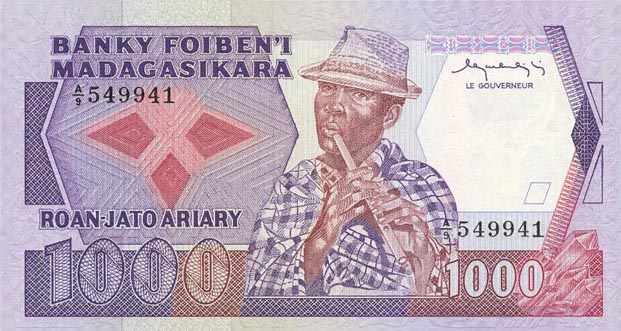 Front of Madagascar p68a: 1000 Francs from 1983