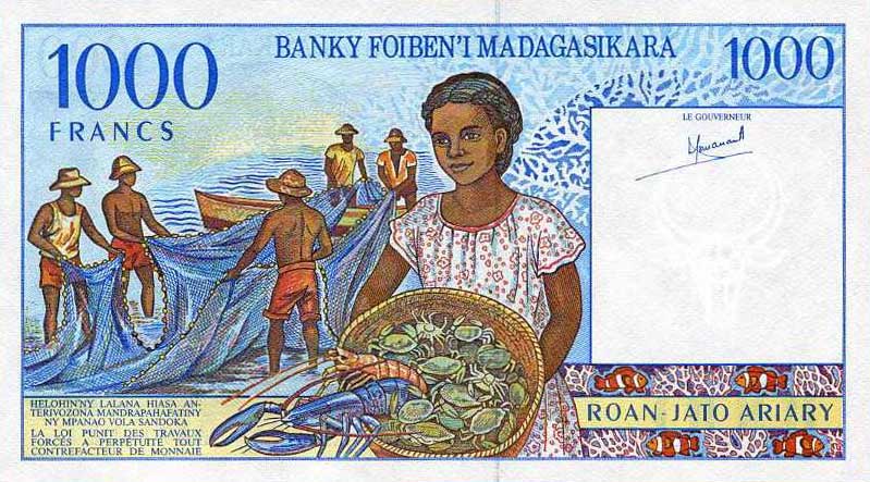 Back of Madagascar p76a: 1000 Francs from 1994