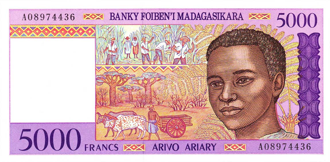 Front of Madagascar p78b: 5000 Francs from 1995