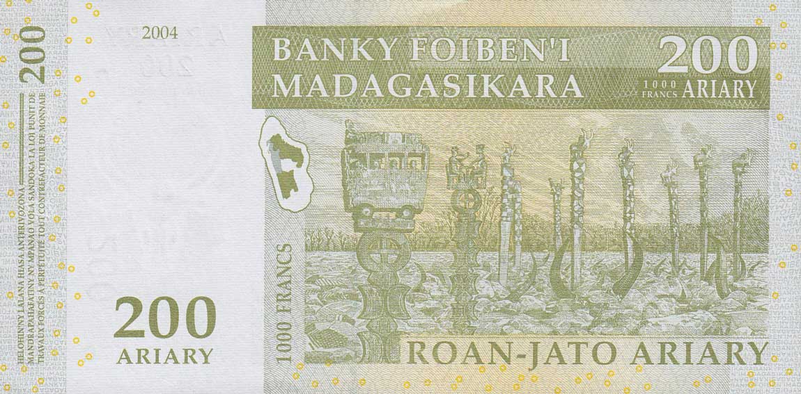Back of Madagascar p87b: 200 Ariary from 2004