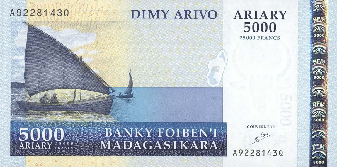 Front of Madagascar p91a: 5000 Ariary from 2006