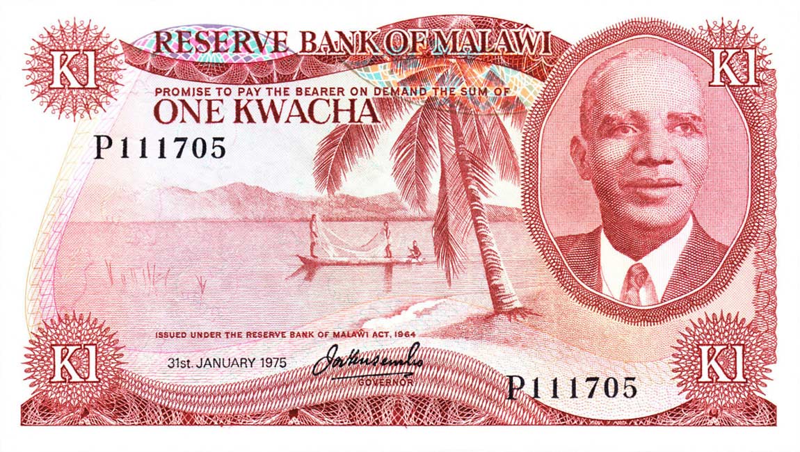 Front of Malawi p10c: 1 Kwacha from 1975