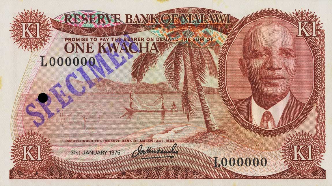 Front of Malawi p10s: 1 Kwacha from 1973