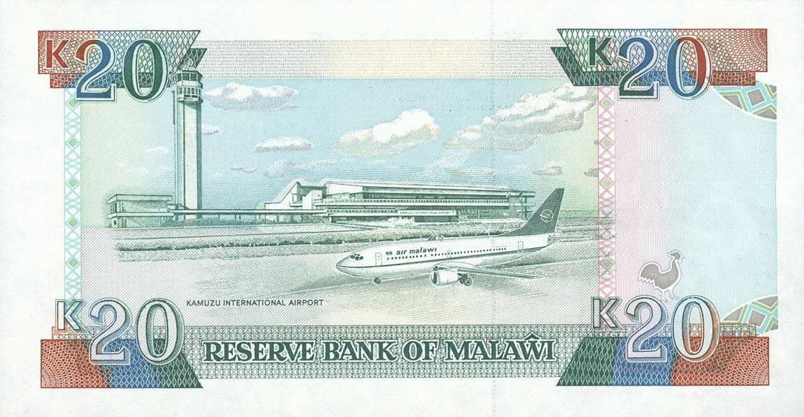 Back of Malawi p27: 20 Kwacha from 1993