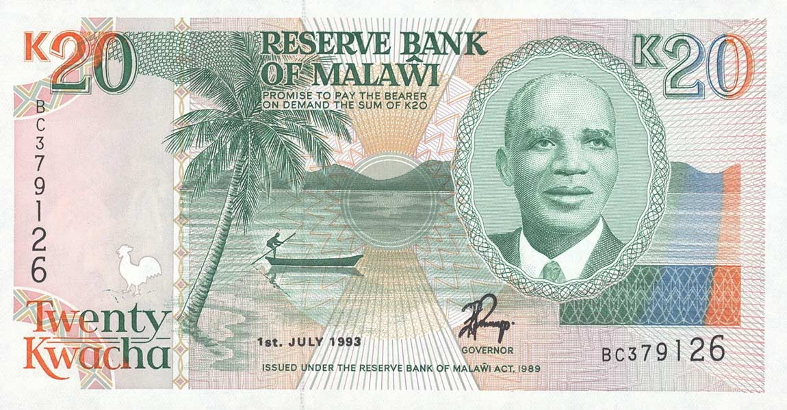 Front of Malawi p27: 20 Kwacha from 1993
