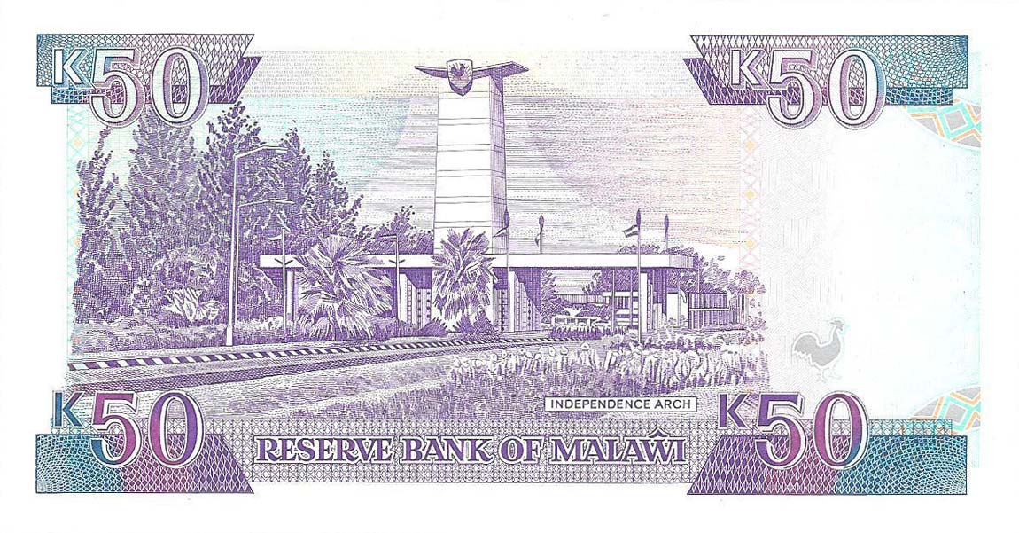 Back of Malawi p28a: 50 Kwacha from 1990