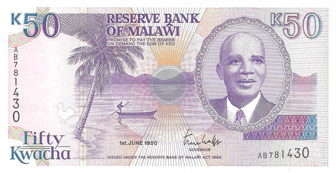 Front of Malawi p28a: 50 Kwacha from 1990