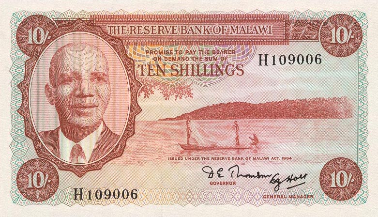 Front of Malawi p2Aa: 10 Shillings from 1964