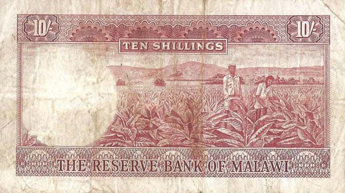 Back of Malawi p2a: 10 Shillings from 1964