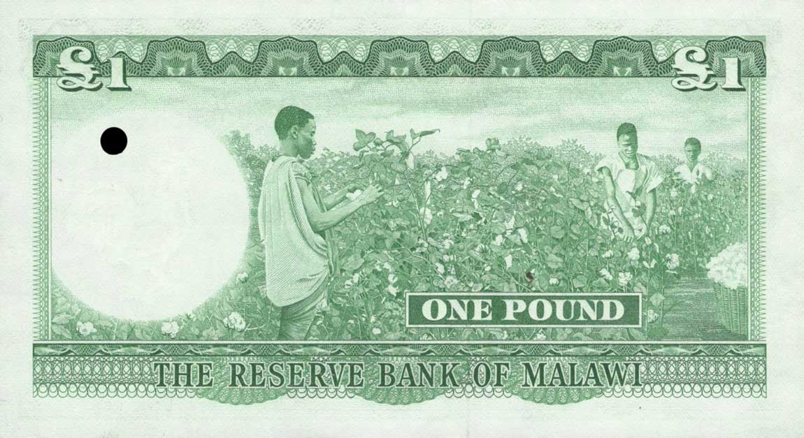 Back of Malawi p3As: 1 Pound from 1964