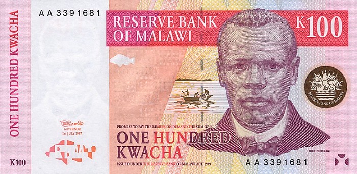Front of Malawi p40a: 100 Kwacha from 1997