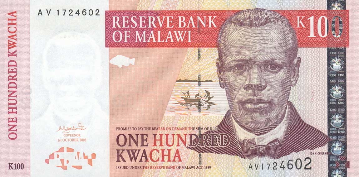 Front of Malawi p46c: 100 Kwacha from 2003