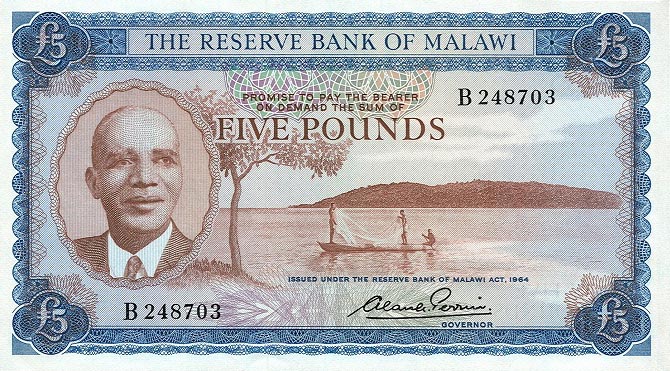 Front of Malawi p4a: 5 Pounds from 1964