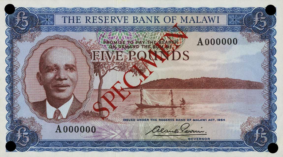 Front of Malawi p4s: 5 Pounds from 1964